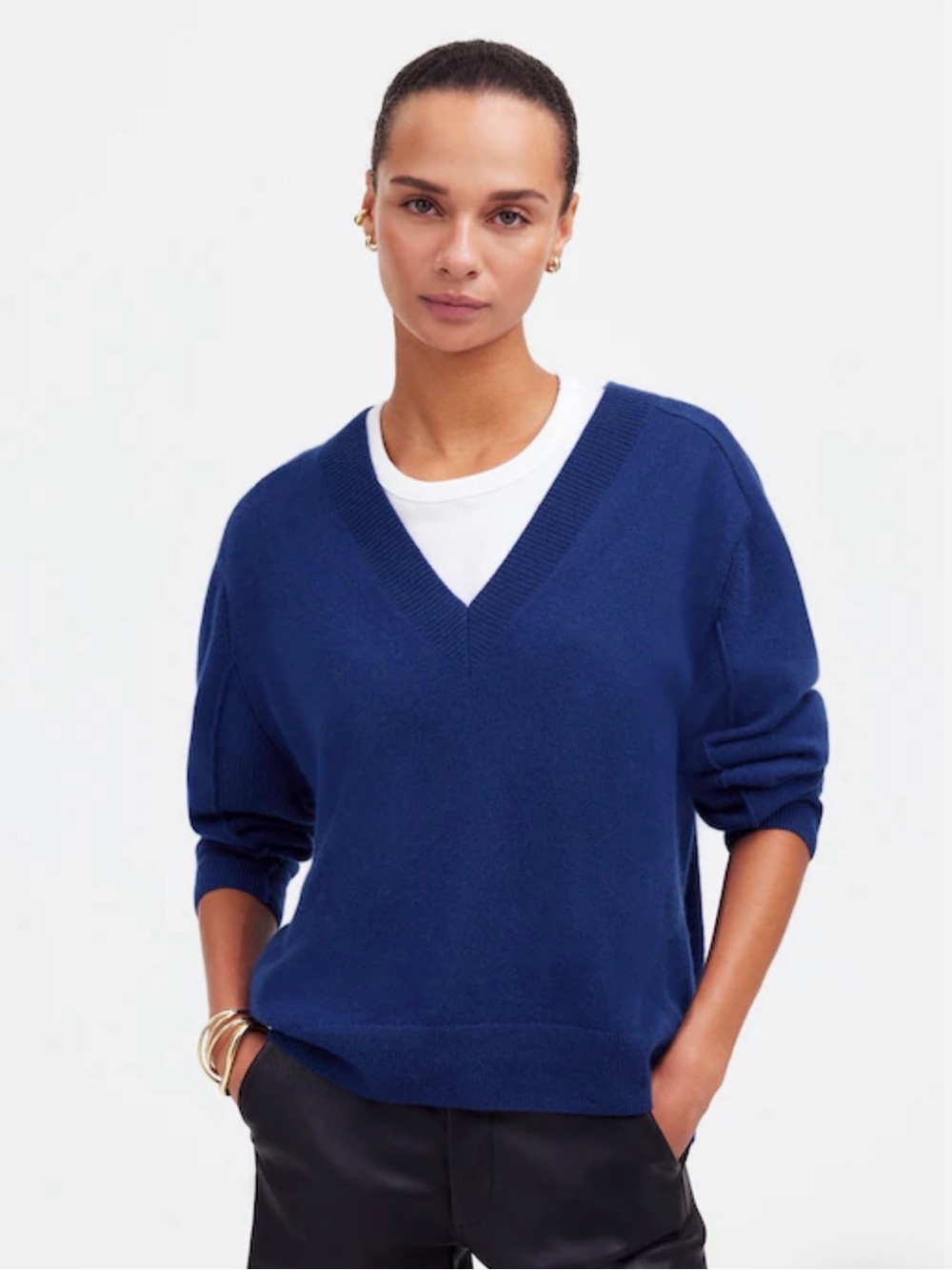 Madewell  100% Cashmere V-Neck Sweater NWT Large Bright Cobalt Blue